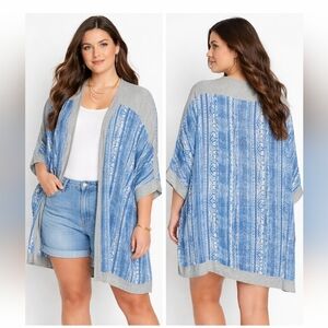 lane bryant blue tribal open front kimono cardigan 18/20